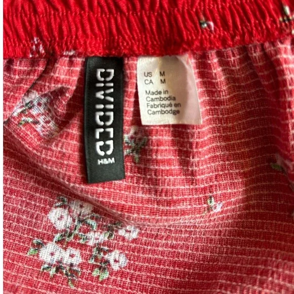 H&M Divided‎ Floral Off Shoulder Crop Top Long Sleeve Peasant Style Blouse Red M - Picture 5 of 5